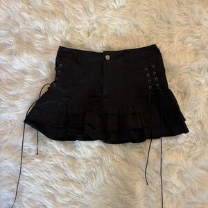 Forever 21 Black Ruffle Lace-Up Mini Skirt